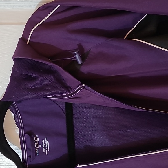 BCG lined jacket, coat, hood, purple, black and white, elastic cuffs, med - Picture 4 of 9